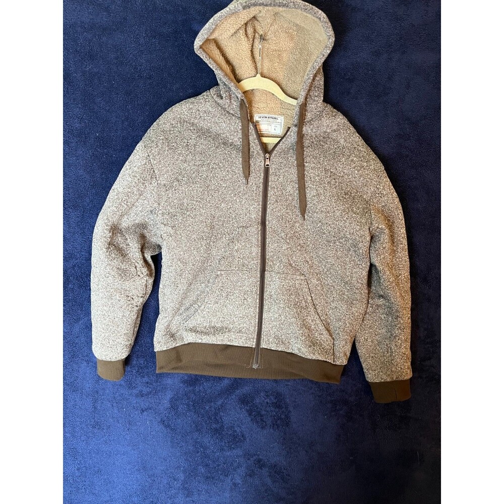 Seven Apparel Hoodie Mens Large Gray Sherpa Lined Full Zip Fleece Jacket